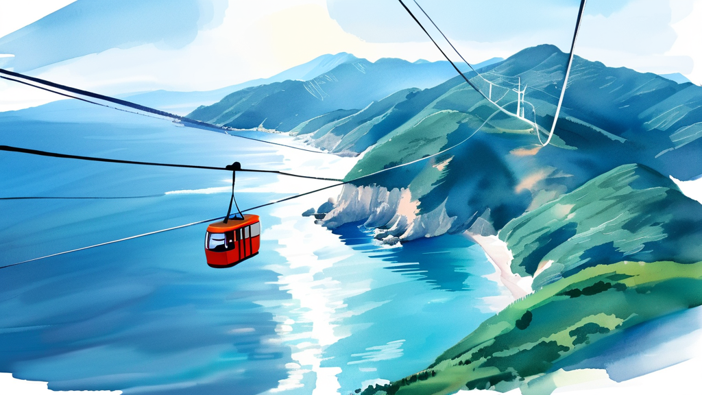 사천 바다 케이블카: 하늘을 걷는 듯한 특별한 경험 (watercolor 스타일)