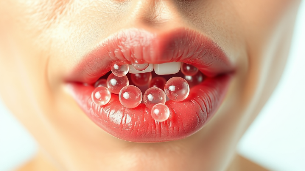입술 물집 (단순포진): 원인과 치료 (realistic 스타일)