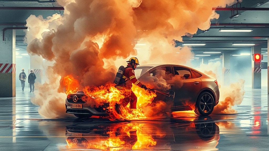 유사 사례와 전기차 화재 통계 (watercolor 스타일)