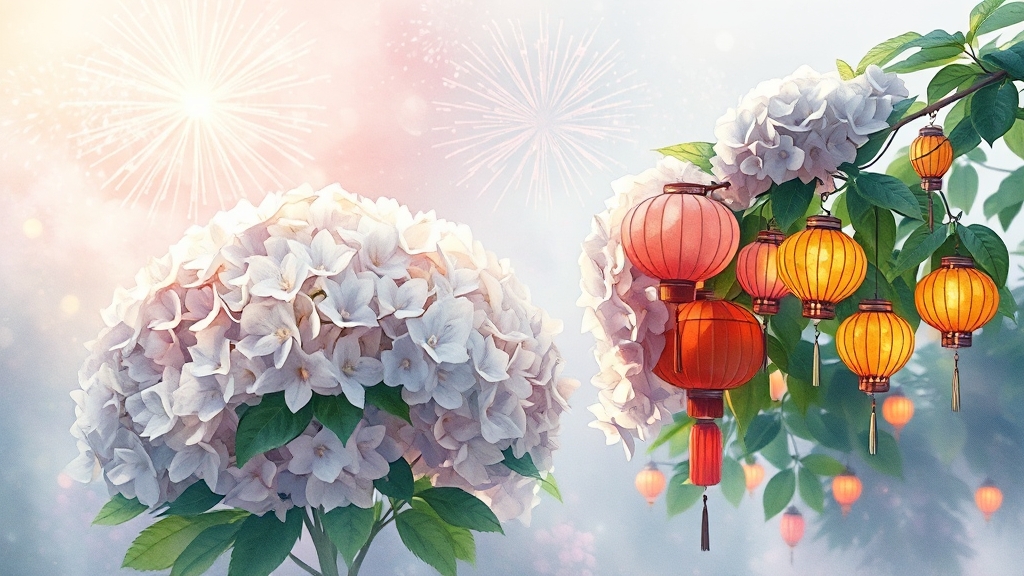 수국 개화 시기와 볼거리 (watercolor 스타일)
