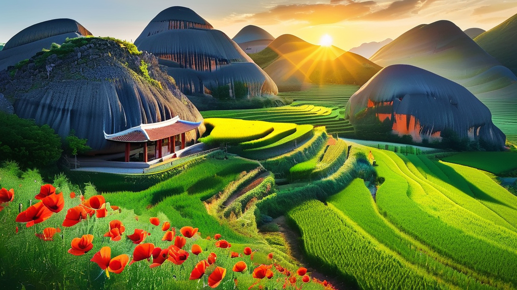 황홀한 유채꽃과 푸른 청보리의 만남 (realistic 스타일)