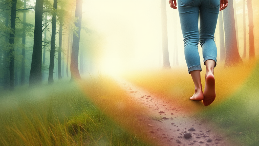 초당산 맨발길, 땅의 감촉을 느끼는 특별한 경험 (watercolor 스타일)