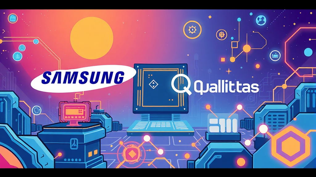 퀄리타스반도체: AI 시대 초고속 인터커넥트 기술과 성장 전망 4 삼성 파운드리와의 협력: AI 반도체 생산의 시너지 (cartoon 스타일)