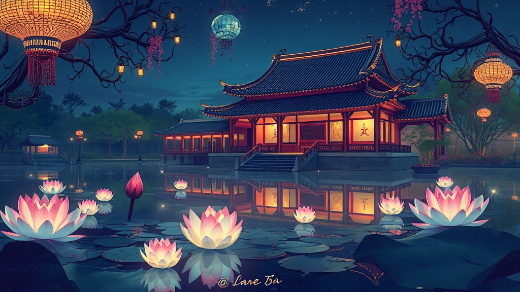 창경궁 야간개장: 물빛연화 (illustration 스타일)