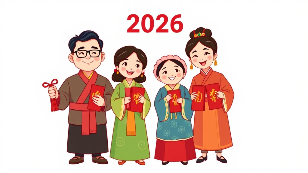 2026년 설날, 핵심 덕담 키워드 (cartoon 스타일)