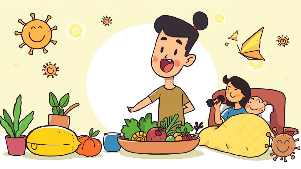 면역력과 편평사마귀: 강화 방법 (cartoon 스타일)