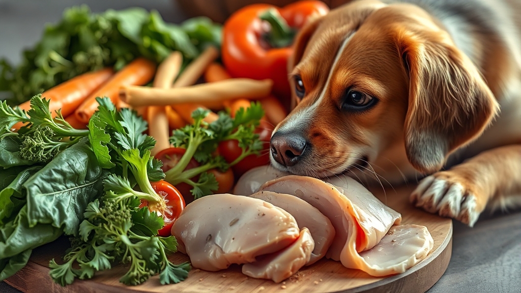 강아지 화식: 건강한 재료와 비율 (realistic 스타일)