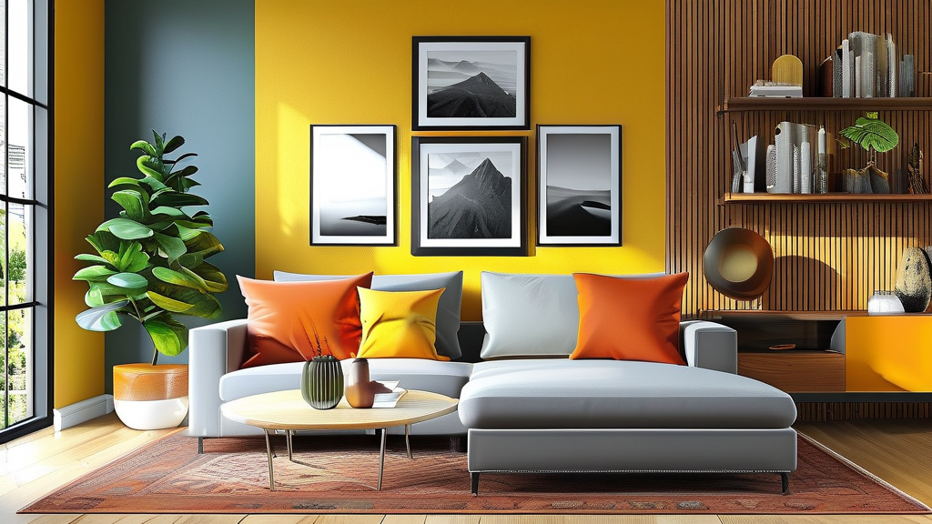 우리 집 개성 살리는 투톤 벽지 디자인: 공간별 활용 팁 5 거실을 위한 세련된 투톤 벽지 조합 (realistic 스타일)