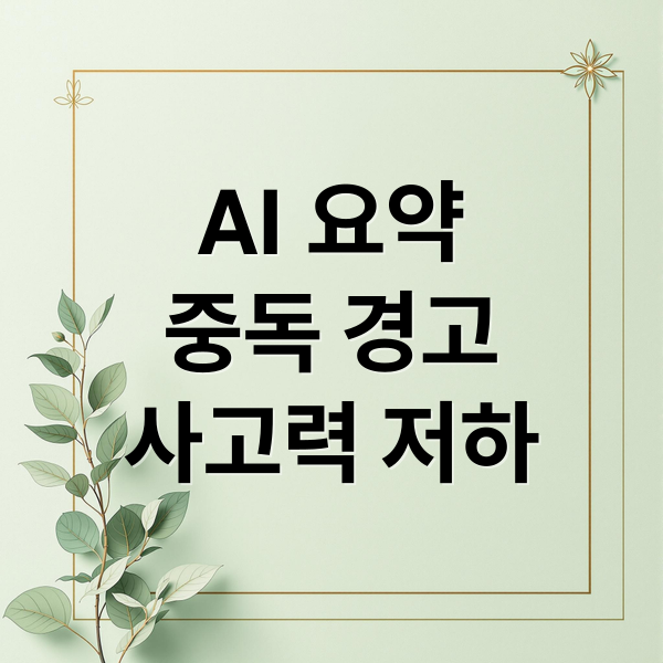 AI 요약 중독 경고🚨 2 AI 요약
중독 경고
사고력 저하 (AI 요약 중독 사회 이유)