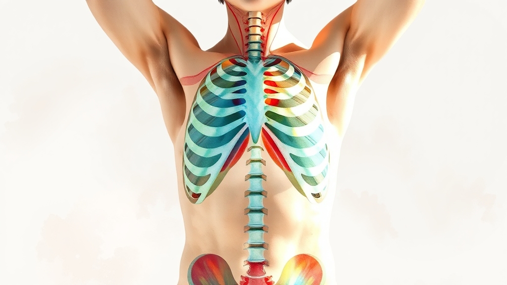 복식호흡과 횡격막 운동 (watercolor 스타일)