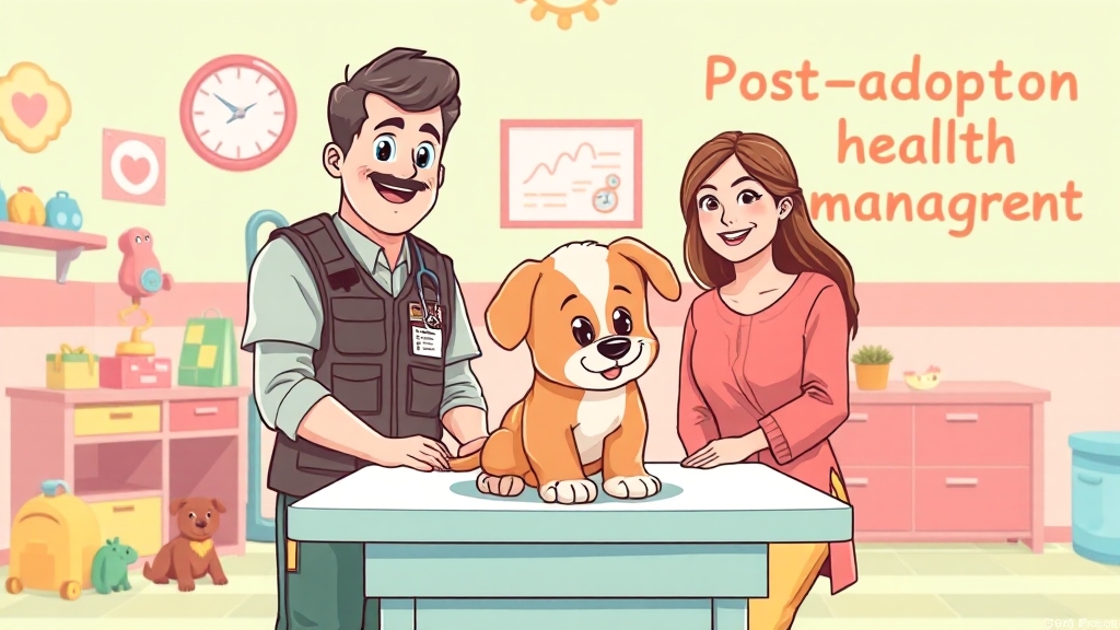 입양 후 건강 관리, 어떻게 해야 할까요? (cartoon 스타일)