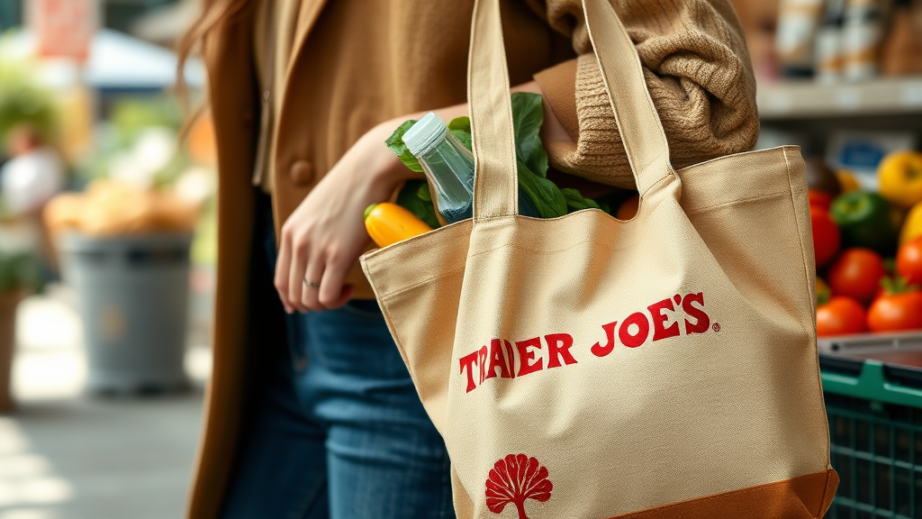 트레이더 조 에코백, 환경 보호와 패션의 만남 (realistic 스타일)