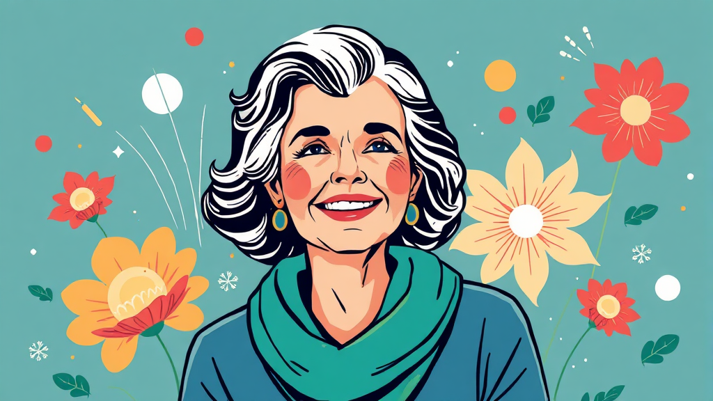 50대 이상 여성 건강 관리, 센트룸 실버 우먼으로 시작하세요 (illustration 스타일)