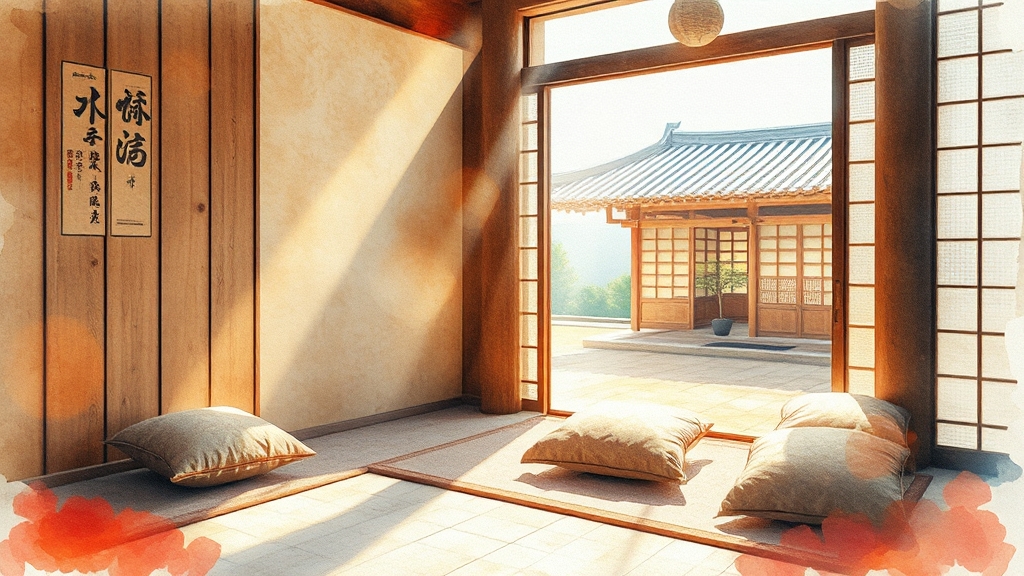 한옥카페, 공간과 분위기 (watercolor 스타일)