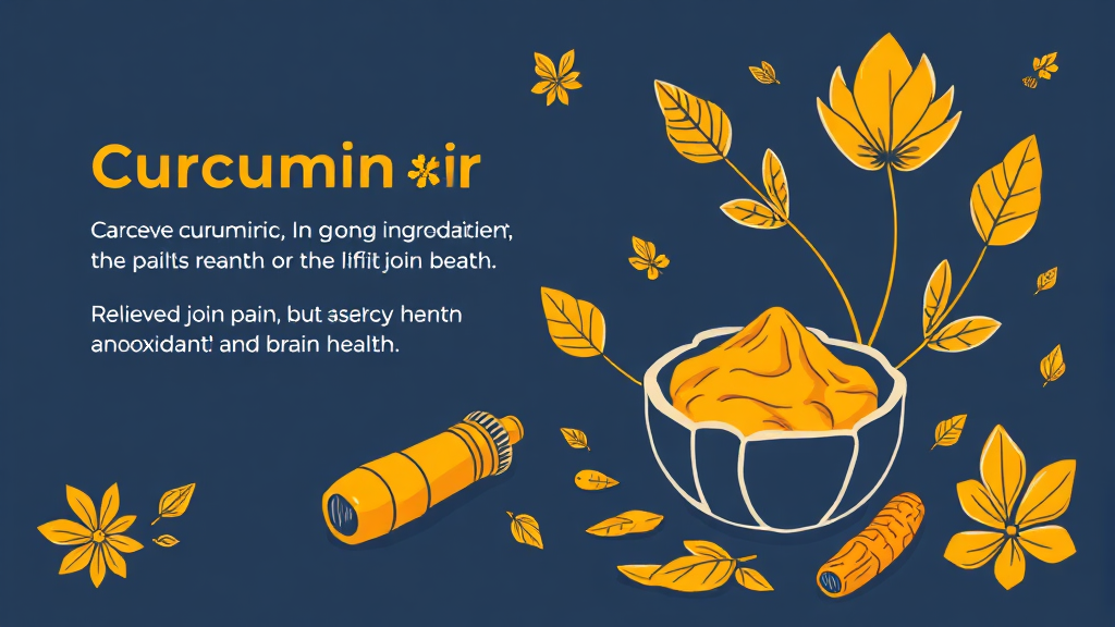 커큐민의 놀라운 효능: 관절 건강부터 항산화까지 (illustration 스타일)