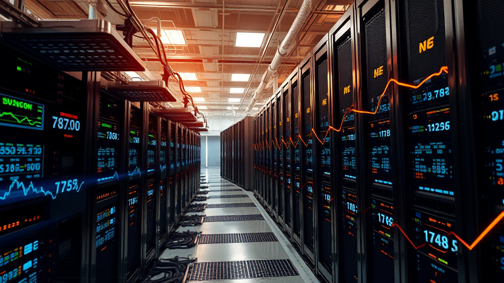 비트코인 가격 변동, 채굴 회사 영향 (realistic 스타일)