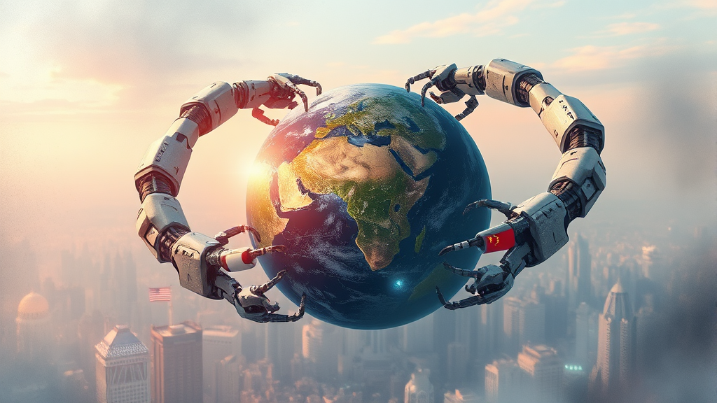 글로벌 로봇 산업 경쟁 현황 (watercolor 스타일)