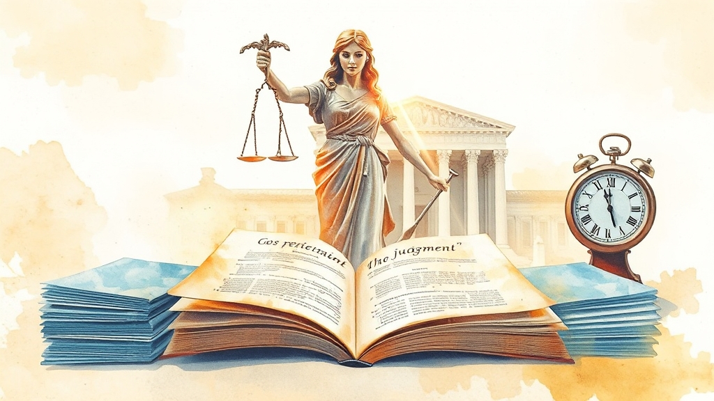 민사소송 절차: 소장부터 판결까지 (watercolor 스타일)