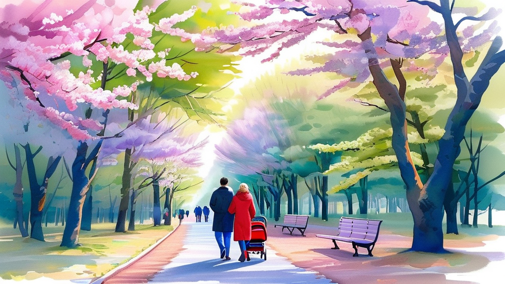 서울 벚꽃 명소 Top 3 (watercolor 스타일)