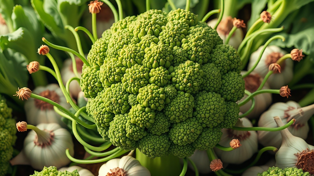 브로콜리 & 마늘, 항암 성분 분석 (illustration 스타일)