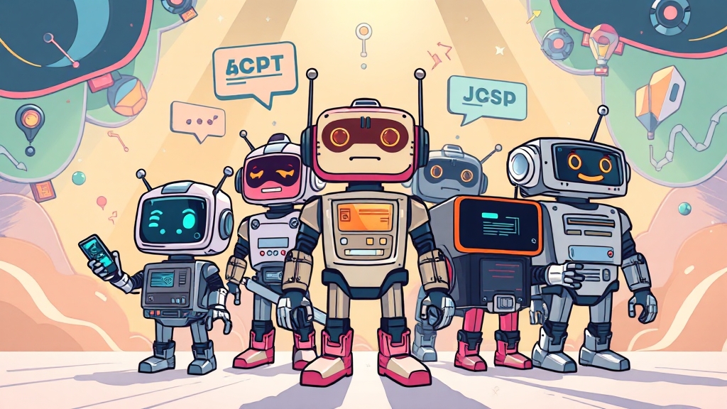 AI 챗봇 성능 대결: 창의성, 정보력, 안전성 (cartoon 스타일)