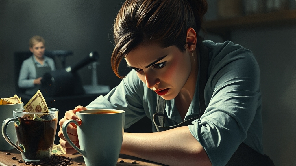 커피 시장, 가격 경쟁 심화 (watercolor 스타일)