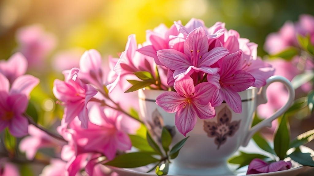 진달래꽃차: 봄의 향기 (realistic 스타일)