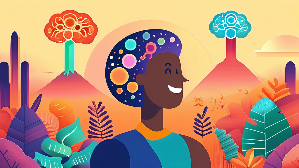 장 건강의 중요성: 우리 몸의 제2의 뇌, 장 (cartoon 스타일)