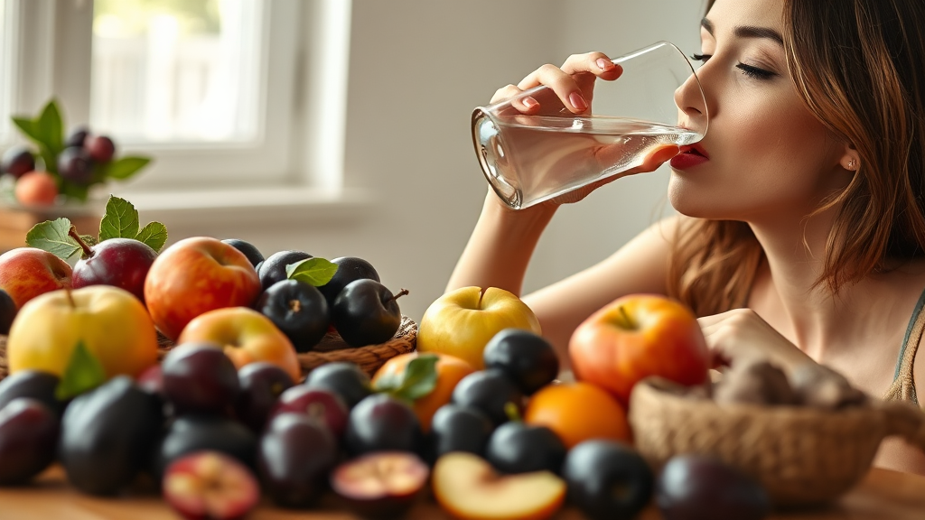 식이섬유 섭취 및 배변 관리 (realistic 스타일)