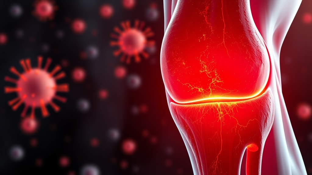 줄기세포 주사, 무릎 통증 완화 원리 (realistic 스타일)