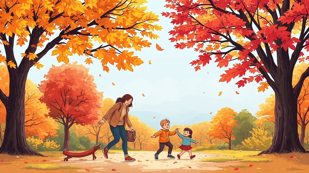 어린이대공원, 아이와 함께 단풍 나들이 (illustration 스타일)