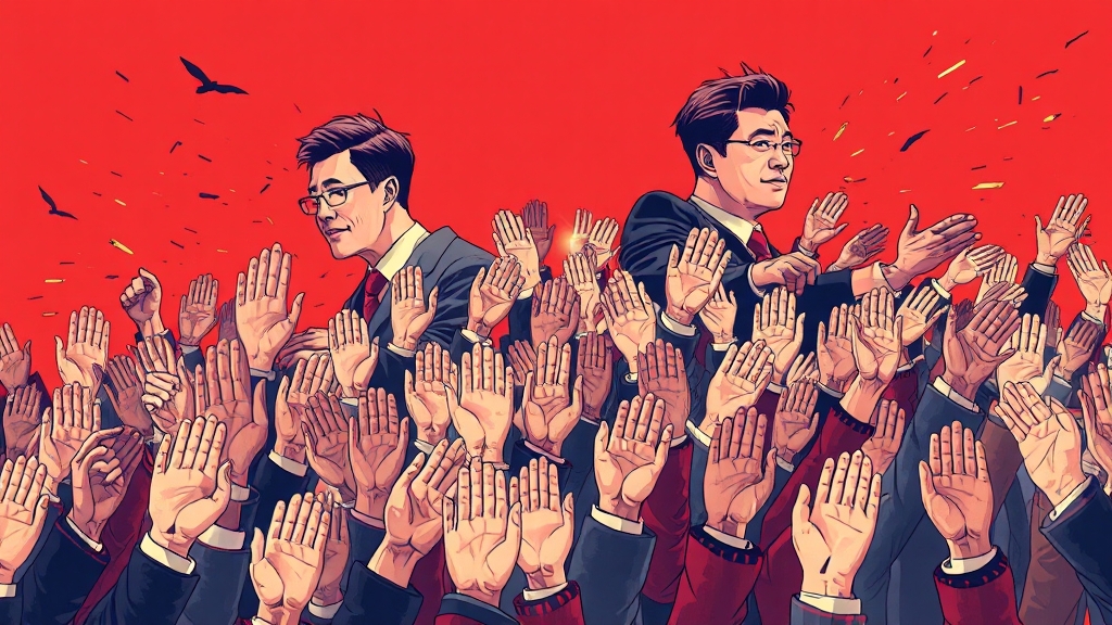 민주당 전당대회: 선출 과정 및 경쟁 후보 분석 (illustration 스타일)