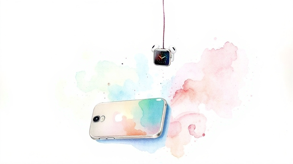 아이폰 연동 및 확장: 애플워치, 에어팟, 맥 (watercolor 스타일)