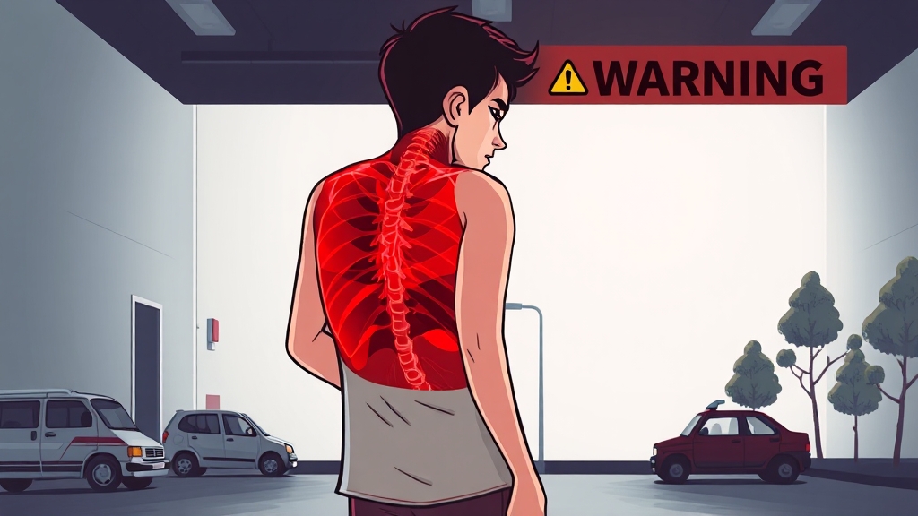 등 통증 심각한 원인: 췌장암, 뇌 질환 (cartoon 스타일)