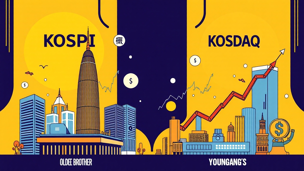 코스피 vs 코스닥 (illustration 스타일)