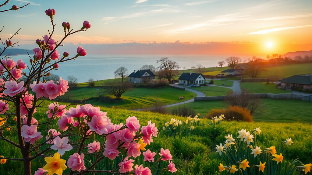 따뜻한 남쪽에서 만나는 봄꽃 명소 (realistic 스타일)