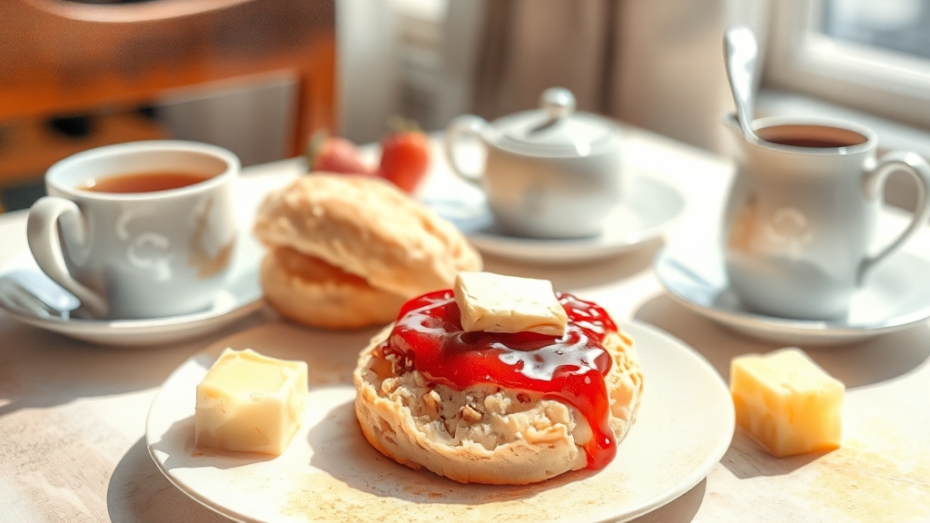 갓 구운 스콘, 맛있게 즐기기 (watercolor 스타일)
