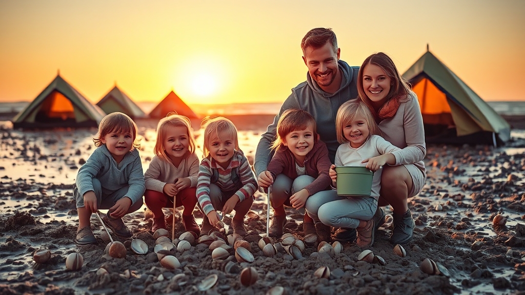 특별한 갯벌 캠핑 경험 (realistic 스타일)