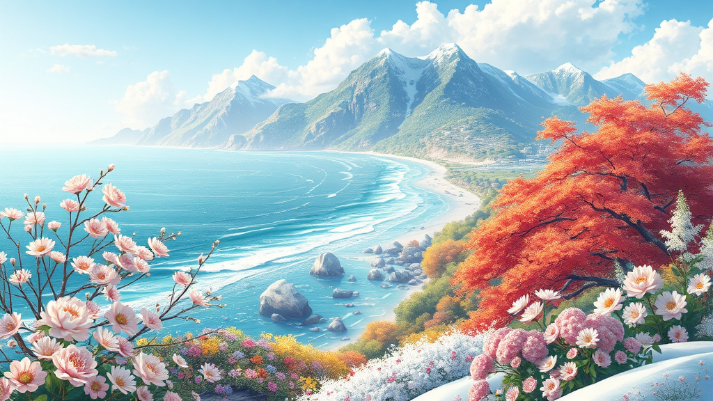 계절별 축제 탐방: 봄꽃부터 겨울 눈꽃까지, 사계절의 매력 (realistic 스타일)