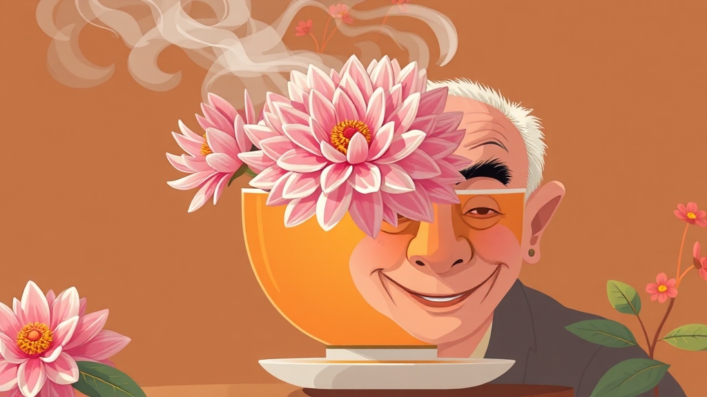 국화차 속 치매 예방 성분 분석 (illustration 스타일)