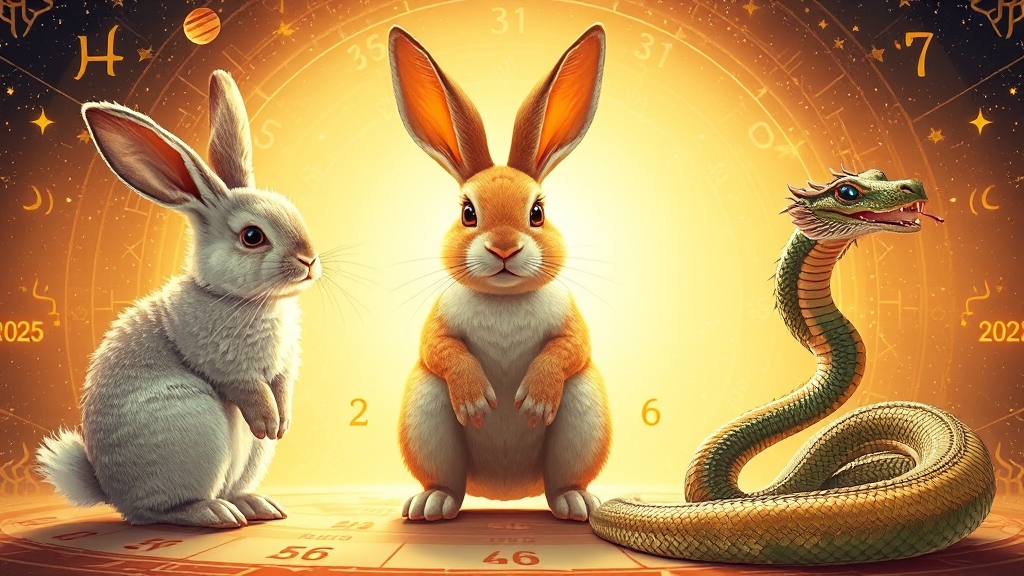 오늘의 운세: 토끼띠, 용띠, 뱀띠 (realistic 스타일)