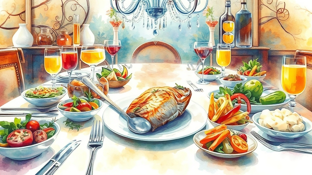 풍성한 곁들임 음식 (watercolor 스타일)