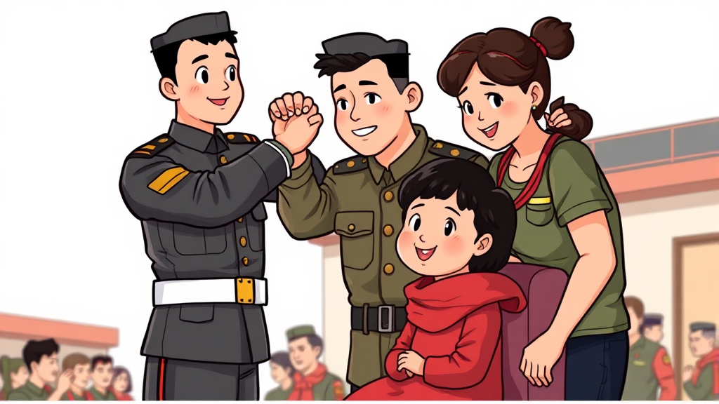 해병대 입대 과정과 아버지의 동행 (cartoon 스타일)