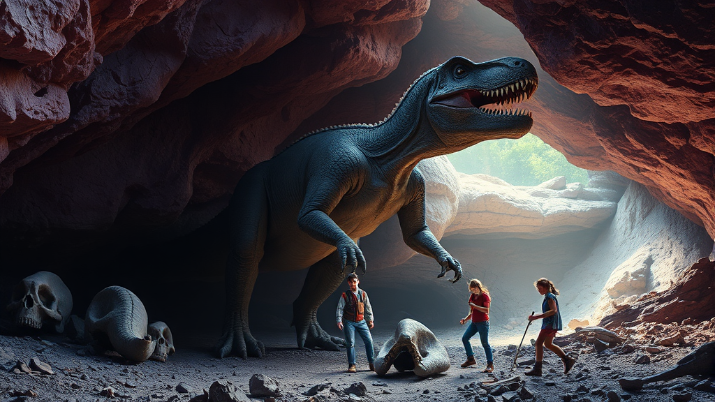 볼거리: 공룡 동굴 & 테마 공간 (realistic 스타일)