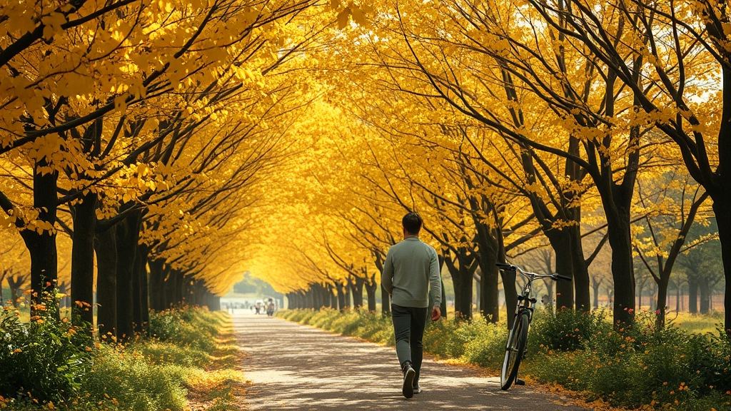 아산 은행나무길 소개 (realistic 스타일)