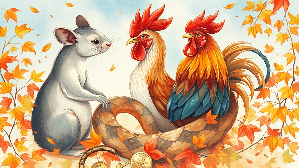 처서와 띠별 운세: 운세 변화 (watercolor 스타일)