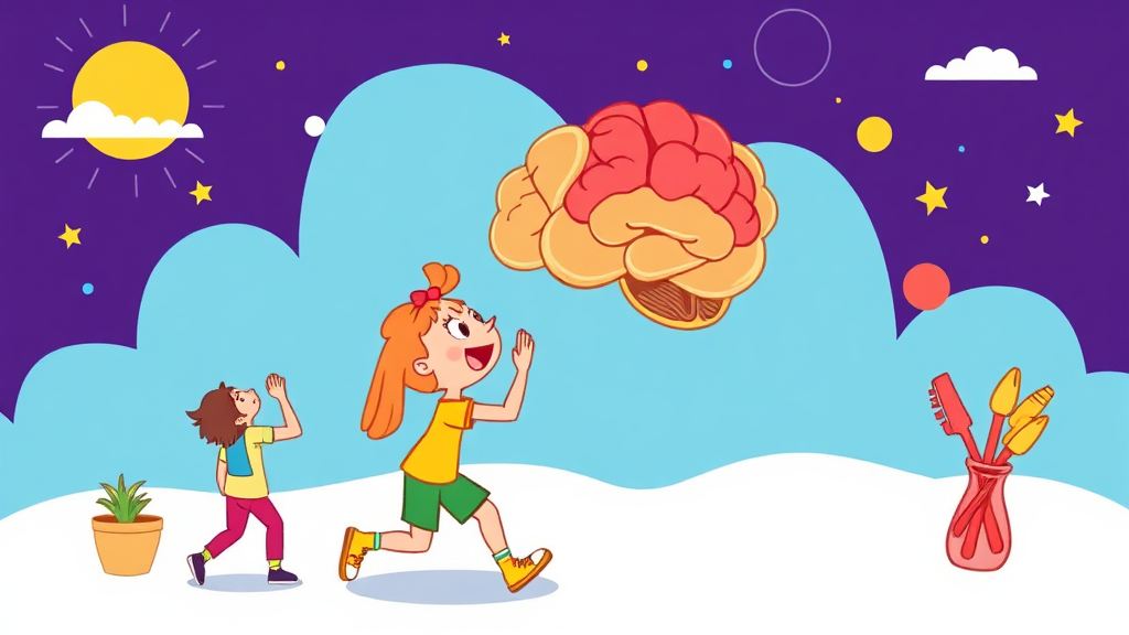 뇌 건강 증진을 위한 구체적인 활동 (cartoon 스타일)