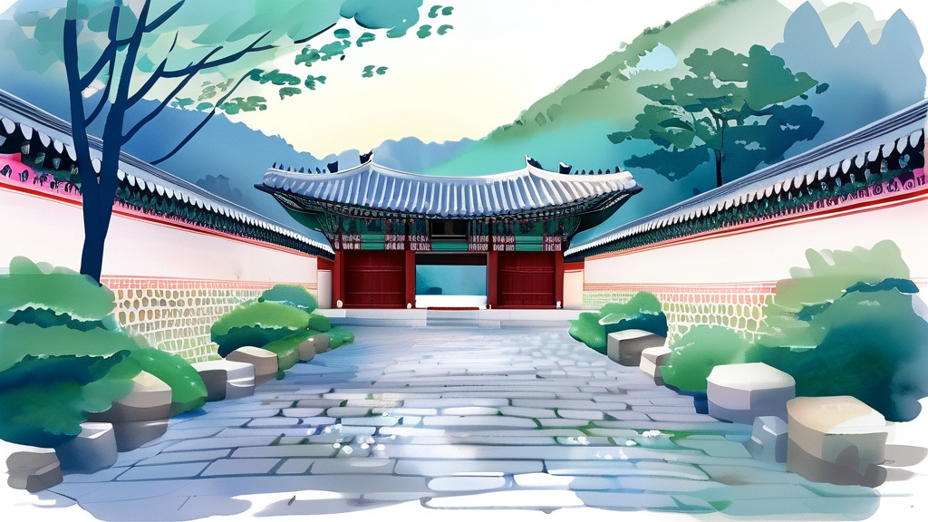 덕수궁 돌담길: 정동길과 함께 걷는 역사 산책 (watercolor 스타일)