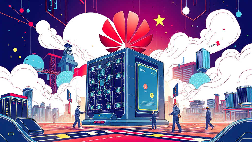 중국 AI 반도체의 부상: 화웨이의 도전과 그 영향력 (illustration 스타일)