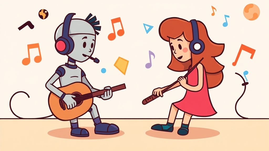 AI 음악 생성 플랫폼의 법적 위기: 저작권 침해 소송과 반박 (cartoon 스타일)